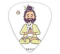 Guitar Picks Picks 12 Pack with Thin Box,Positive Man With Cat In Yoga Greeting Pose Namaste Chakra Animal Love Design,Special Guitar Plectrums Gift Set for Guitarist