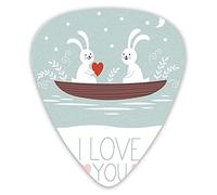 Guitar Picks Picks 12 Pack with Thin Box,Rabbit Couple Sailing On Boat In The Lake Valentines Partner Cartoon,Special Guitar Plectrums Gift Set for Guitarist