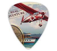 Guitar Picks Picks 12 Pack with Thin Box,Real Adventure Quote With Coastline And A Red Airplane Journey Travel Themed Art,Special Guitar Plectrums Gift Set for Guitarist