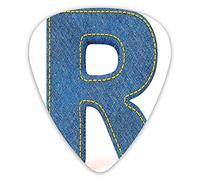Guitar Picks Picks 12 Pack with Thin Box,Retro Denim Style Alphabet Font Pattern With Capital R Letter Blue Jean Design,Special Guitar Plectrums Gift Set for Guitarist
