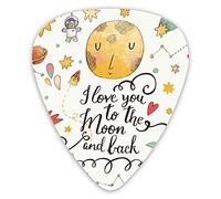 Guitar Picks Picks 12 Pack with Thin Box,Romantic Cartoon Style Celestial Elements With I Love You To The Moon And Back Slogan,Special Guitar Plectrums Gift Set for Guitarist