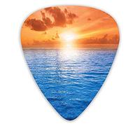 Guitar Picks Picks 12 Pack with Thin Box,Romantic Sunset Sunshine Over The Sea In Contrasting Colors Seascape Picture,Special Guitar Plectrums Gift Set for Guitarist