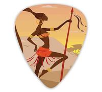 Guitar Picks Picks 12 Pack with Thin Box,Savannah Lady Like Amazon Girl Standing For Hunt Safari Style Retro Folk Print,Special Guitar Plectrums Gift Set for Guitarist