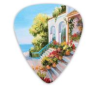 Guitar Picks Picks 12 Pack with Thin Box,Sea View From The Terrace Of A Retro House Art Flowers Old Stairs,Special Guitar Plectrums Gift Set for Guitarist