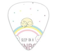 Guitar Picks Picks 12 Pack with Thin Box,Sleep On A Rainbow Phrase With Curled Up Cat Sleeping On A Soft Color Rainbow Stripes,Special Guitar Plectrums Gift Set for Guitarist