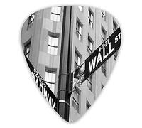 Guitar Picks Picks 12 Pack with Thin Box,Street Signs Of Intersection Of Wall Street And Broadway Finance Art Destinations Photo Theme,Special Guitar Plectrums Gift Set for Guitarist