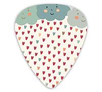 Guitar Picks Picks 12 Pack with Thin Box,Stylized Raindrops Doodled As Colorful Hearts Falling From Smiling Autumn Clouds,Special Guitar Plectrums Gift Set for Guitarist