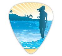 Guitar Picks Picks 12 Pack with Thin Box,Summer Vibes Girl Near The Sea Shore Ocean Palms Waves Sunny Art Print,Special Guitar Plectrums Gift Set for Guitarist