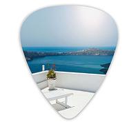 Guitar Picks Picks 12 Pack with Thin Box,Sunbed On The Terrace White Architecture Santorini Island Greece Idyllic View Sea,Special Guitar Plectrums Gift Set for Guitarist