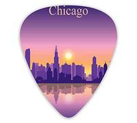Guitar Picks Picks 12 Pack with Thin Box,Sunset In Illinois American Horizon Behind High City Silhouettes,Special Guitar Plectrums Gift Set for Guitarist
