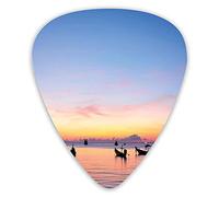 Guitar Picks Picks 12 Pack with Thin Box,Sunset On Sea With Silhouette Ships At Suratthani Asian Bay Relaxation Art,Special Guitar Plectrums Gift Set for Guitarist