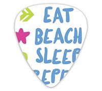 Guitar Picks Picks 12 Pack with Thin Box,Typography Doodle Eat Beach Sleep Repeat Motive Message,Special Guitar Plectrums Gift Set for Guitarist