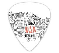 Guitar Picks Picks 12 Pack with Thin Box,United States Of America City Typography Pattern With Local Figures Concept,Special Guitar Plectrums Gift Set for Guitarist