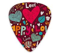 Guitar Picks Picks 12 Pack with Thin Box,Valentines Day Themed Composition With Happy Love Lettering And Hearts,Special Guitar Plectrums Gift Set for Guitarist