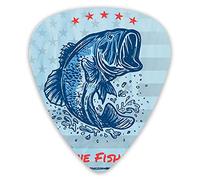 Guitar Picks Picks 12 Pack with Thin Box,Vintage Design Trout Fish Stars In American Flag Colored Frame Illustration,Special Guitar Plectrums Gift Set for Guitarist
