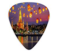 Guitar Picks Picks 12 Pack with Thin Box,Wat Arun Building Thailand Bangkok Coastline People Wishing Positive Asian Culture,Special Guitar Plectrums Gift Set for Guitarist