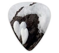Guitar Picks Picks 12 Pack with Thin Box,Winter Themed Valentines Day Photo Of Hearts Formed From Snow On Rock,Special Guitar Plectrums Gift Set for Guitarist