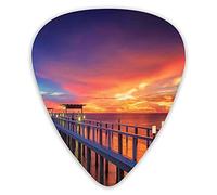 Guitar Picks Picks 12 Pack with Thin Box,Wooden Bridge In The Port At Sunrise Horizon Candle Romantic Love Image Print,Special Guitar Plectrums Gift Set for Guitarist