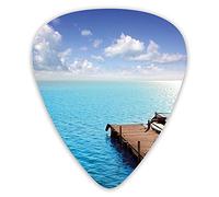 Guitar Picks Picks 12 Pack with Thin Box,Wooden Deck On Charm Lake Holiday Europe Coast Tranquil Sea View,Special Guitar Plectrums Gift Set for Guitarist