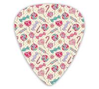 Guitar Picks Picks 12 Pack with Thin Box,Yummy Sweet Lollipop And Candy Cane Pattern With Faded Little Hearts On Yellow,Special Guitar Plectrums Gift Set for Guitarist