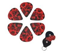 Guitar Picks Red Flower on Black Print Guitar Picks 6 Pack with Organizer Storage Box for Custom Guitars for Men Women Guitar Accessory Ukulele for