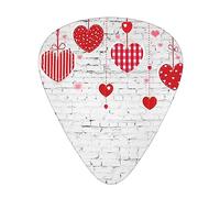 Guitar Picks Red Hearts On White Brick Wall Printed 12 Pack Thin Medium Heavy Guitar Plectrums Guitar Accessories With Storage Box