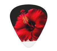 Guitar Picks Red Hibiscus Flowers Print 12 Pack Thin Medium Heavy Guitar Plectrums Guitar Accessories For Bass, Guitars With Storage Box