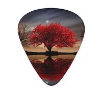 Guitar Picks Red Tree Lake Moon Printed 12 Pack Guitar Picks For Electric Acoustic Bass Guitar Ukelele