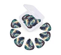 Guitar Picks Set of 12 with Storage Case Northern Lights Polar Bear Guitar Plectrums for Acoustic Electric Bass Guitar 0.46mm 0.71mm 0.96mm Thin Medium Heavy Guitar Picks for Beginners & Musicians