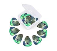Guitar Picks Set of 12 with Storage Case Northern Lights Polar Bear Guitar Plectrums for Acoustic Electric Bass Guitar 0.46mm 0.71mm 0.96mm Thin Medium Heavy Guitar Picks for Beginners & Musicians