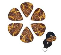 Guitar Picks Set of 6 Abstract Swirl Design Gold Background Guitar Picks with Organizer Storage Box for Guitar Accessories Ukulele for Acoustic Guitar Bass
