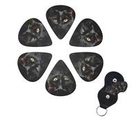 Guitar Picks Set of 6 Black Cat on Black Background Guitar Picks with Storage Box Organizer for Custom Guitars for Men Women Guitar Accessory Ukulele for