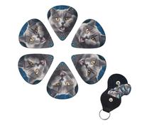 Guitar Picks Set of 6 Blue Cat Guitar Picks with Storage Box Organizer for Guitars Personalized Men Women Guitar Accessory Ukulele for Acoustic Guitar