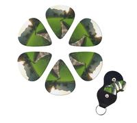 Guitar Picks Set of 6 Green Rice Field Print Guitar Picks with Organizer Storage Box for Custom Guitars for Men Women Guitar Accessory Ukulele for