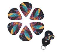 Guitar Picks Set of 6 Guitar Picks for Acoustic Electric Guitar Thin Medium Heavy Handmade Colorful Feathers Splash Guitar Picks Bass Ukulele Guitar Picks for Guitar Lovers