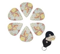 Guitar Picks Set of 6 Guitar Picks with Storage Box, World Map, Acoustic Guitar Picks for Bass, Electric Ukulele