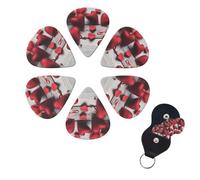 Guitar Picks Set of 6 Handmade Red Hearts Print Guitar Picks with Organizer Storage Box for Custom Guitars for Men Women Guitar Accessory Ukulele