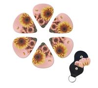 Guitar Picks Set of 6 Large Sunflower on Pink Background with Storage Box Organizer for Guitars Personalized for Men Women Guitar Accessory Ukulele
