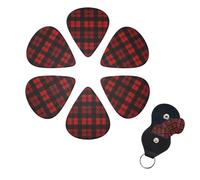 Guitar Picks Set of 6 Red Black Plaid Print Guitar Picks with Organizer Storage Box, Personalized Guitar Tweezers for Men Women Guitar Accessory Ukulele for