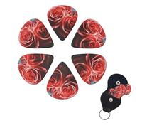 Guitar Picks Set of 6 Red Flower Print Guitar Picks with Storage Box Organizer for Custom Guitars for Men Women Guitar Accessory Ukulele for Guitar