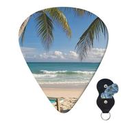 Guitar Picks Set of 6 with Storage Bag Ocean Beach Theme Guitar Plectrums for Acoustic Electric Bass Guitar 0.46mm/0.71mm/0.96mm Thin Medium Heavy Guitar Picks for Beginners & Musicians