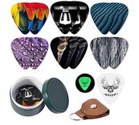 Guitar Picks Set with Leather Picks Holder and Tin Box, Unique Artistic Pick for Bass Electric Accessories Kit