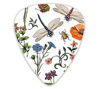 Guitar Picks Summer Pattern Botanical Plants Insects Flowers In Vintage Style Premium Picks Sampler 12 Packs