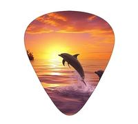 Guitar Picks Sunset Dolphins Print 12 Pack Thin Medium Heavy Guitar Plectrums Guitar Accessories For Bass, Guitars With Storage Box
