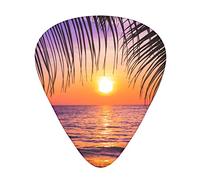 Guitar Picks Sunset Ocean With Tropical Palm Twilight Scenery Printed Ukulele Bass Guitars Thin Medium Heavy 12 Pack(0.46/0.71/0.96 Mm)
