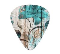Guitar Picks,Teal Flower On Wooden Plank For Acoustic Guitar, Electric Guitar, Bass,Ukulele Three Size(12 Pack)