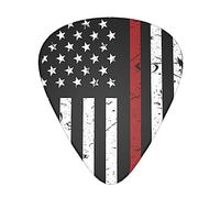 Guitar Picks thin red line American hockey flag black Pack Celluloid 12 Pcs Plectrums for Gift Acoustic Guitar, Bass and Electric Guitar (Thin/Medium/Heavy)
