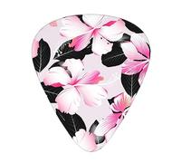 Guitar Picks,Tropical Hibiscus Flowers With Black Leaves For Acoustic Guitar, Electric Guitar, Bass,Ukulele Three Size(12 Pack)