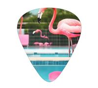 Guitar Picks Variety Pack - Smooth Edges, Durable & Clear Patterns - 3 Thickness Options Flamingo and swimming pools