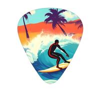Guitar Picks Variety Pack - Smooth Edges, Durable & Clear Patterns - 3 Thickness Options Hawaiian Surfer on Wavy
